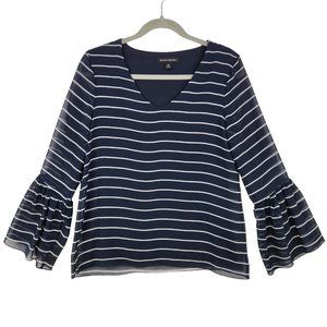 Banana Republic Womens Blouse Size XS Blue White Stripe Long Bell Sleeve V-Neck